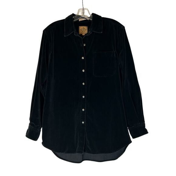 AMI Velvet Shirt Shacket Womens Size M Black 100% Cotton Loose Fit Comfy - Picture 1 of 8